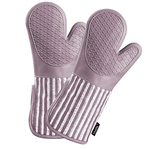 Silicone Oven Mitts Heat Resistant 932℉ with Waterproof & Non (Purple)