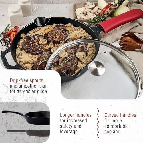 12 Inch Cast Iron Skillet Set with Tempered Glass Lid (12 Inch Set)