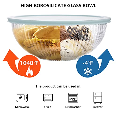 Glass Mixing Bowls with Lids Set (3 Pack Sky Blue)