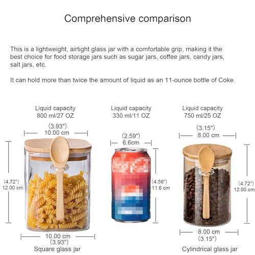 Sugar Bowls Sugar Container 25.36 FL OZ Glass Coffee Canister Airtight Food Storage Jar with Lid and Spoon Candy Jar Coffee Bar Accessories Storage Beans Powder (Square)