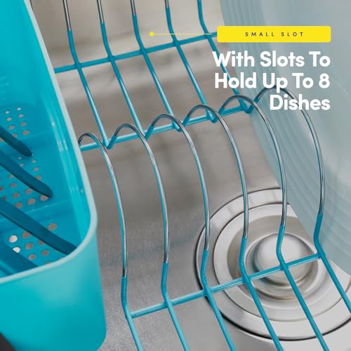 Dish Drying Rack & Cutlery Holder 2 Piece Set (Turquoise)