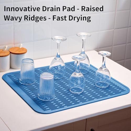 Oversized Silicone Dish Drying Mat for Kitchen (Lichen Blue / 18" x 16")