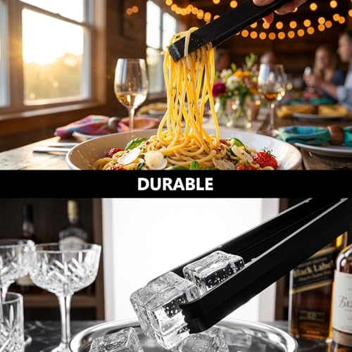 Plastic Serving Tongs Disposable Kitchen Tongs for Food Salad (Black)