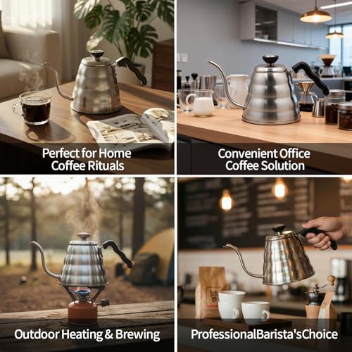 1.2L 40oz Stainless Steel Gooseneck Kettle with Thermometer for Stovetop