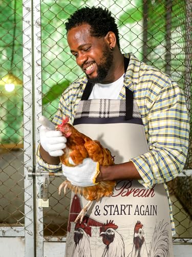 6 Pcs Rooster Aprons for Women with Pockets (Beige / Black and Red Farm Rooster)