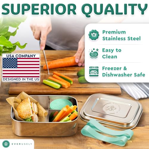 Stainless Steel Bento Box + Condiment Container (Green / 60oz / 1800ml)