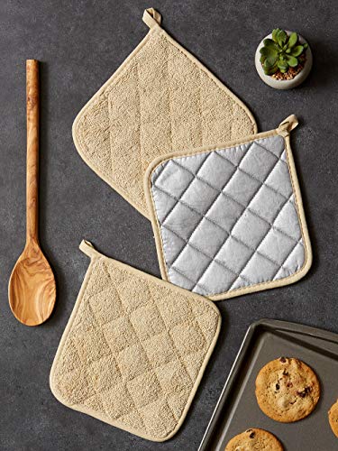 Basic Terry Collection Quilted 100% Cotton (Potholder (3 Piece) / Pebble)