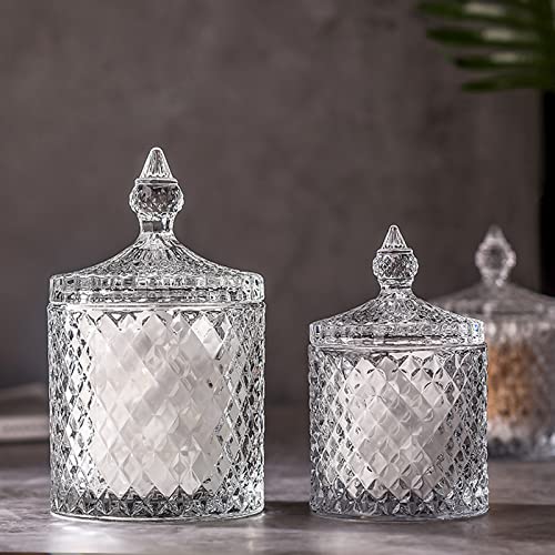 Qtip Holder Glass Apothecary Jars with Lid Bathroom Accessories Vanity Organizers and Makeup Storage for Cotton Swabs (23 oz + 10 oz / Clear)