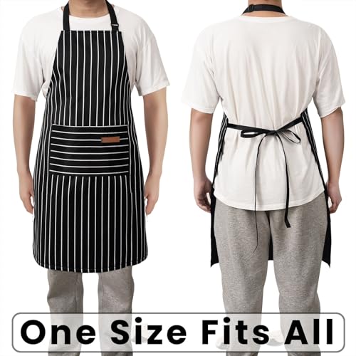 Adjustable Bib Apron with 2 Pockets Chef Cooking Kitchen Restaurant Aprons for Women Men (Black Stripes)