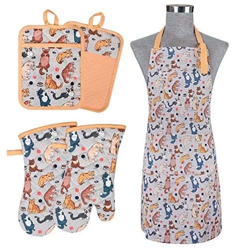 Oven Mitts and Pot Holders with Chef Apron (Cat)