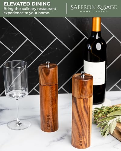 Saffron & Sage Premium Acacia Wood Salt and Pepper Grinder Set of 2