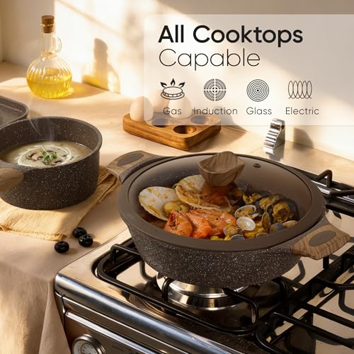 31pcs Nonstick Pots and Pans Set (Brown / 31 Piece)