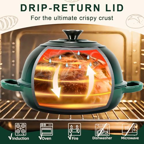 6QT Enameled Cast Iron Dutch Oven for Sourdough Bread Baking (Midnight Green)