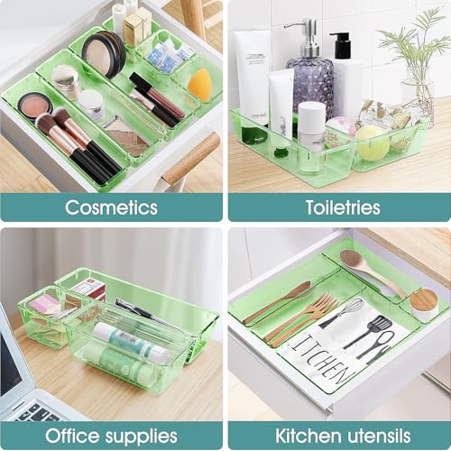 25 PCS Plastic Drawer Organizer Set (Clear Green)