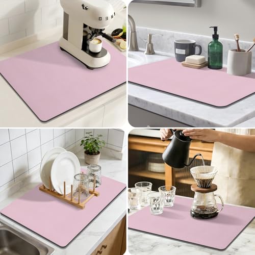 Coffee Mat Absorbent Dish Drying Mat for Kitchen Counter (Pink / 12" x 20")