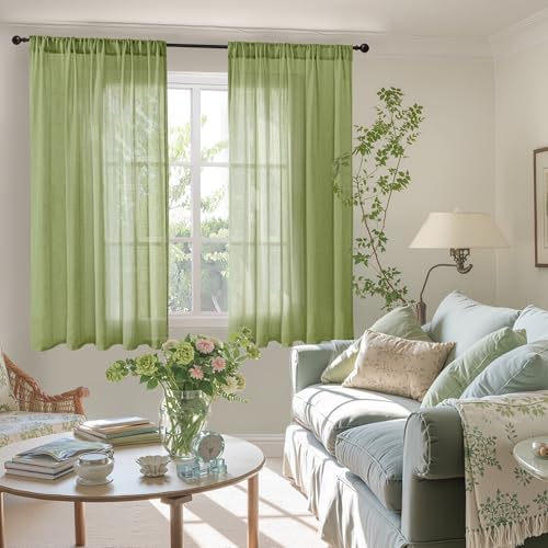 54 Inch Length Green Curtains for Short Living Room Windows (Green / 42"W x 54"L (Pack of 2))
