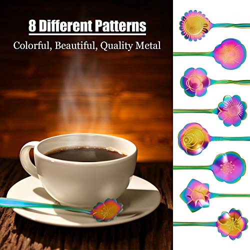 8 Pcs Flower Coffee Tea Teaspoons Stainless Sugar Spoons (Rainbow)