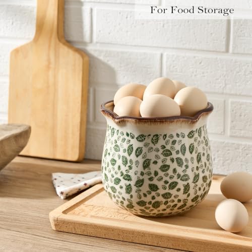 5.75" H Green Leaves Wide Cooking Utensil Holder for Kitchen Counter (Green Leaves)