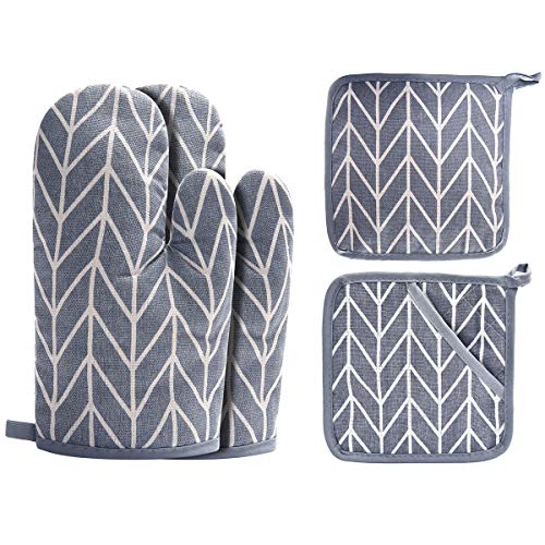 WinChange Oven Mitts and Potholders BBQ Gloves (B-grey)