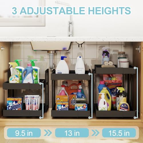 2 Tier Expandable Pull Out Cabinet Organizer (16" Deep / Black)
