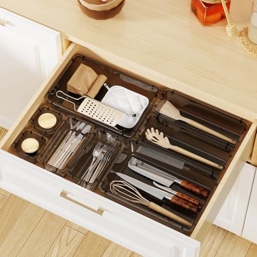 8 PCS Clear Plastic Drawer Organizer Set (Black / 8 PCS)