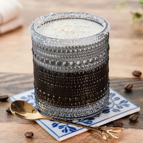 Hobnail Beaded Drinking Glasses Vintage Glassware Set (Beaded 10 oz. / Smoke Grey)