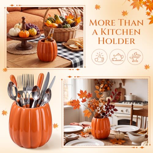 Fall Pumpkin Ceramic Utensil Holder (Minimalist / Orange / Ceramic)