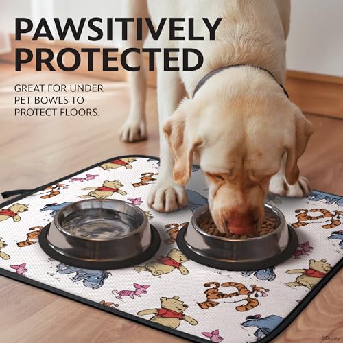 Disney Winnie the Pooh Dish Drying Mat for Kitchen Counter (16" x 18" / Pooh & The Gang (Black))