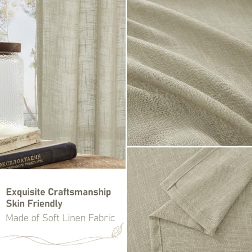 Oatmeal Sheer Linen Curtains 84 Inches Long for Living Room 2 Panels (52"W x 84"L (Pack of 2) / Oatmeal)