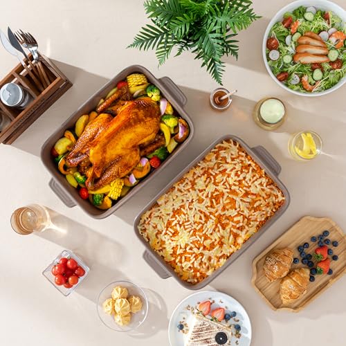 Large 9x13 Ceramic Baking Dish with Handles (Brown and Khaki)