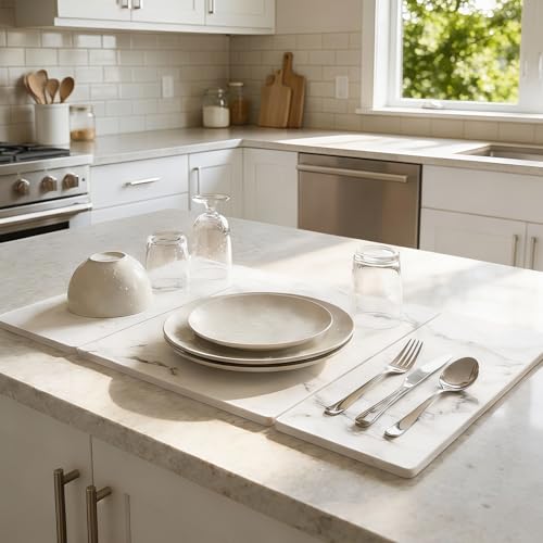 Large Stone Drying Mat for Kitchen Counter (White / 24" x 16")