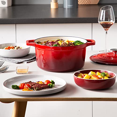 6 Qt Round Enameled Cast Iron Dutch Oven with Lid & Handles (6 Qt-round / Red)