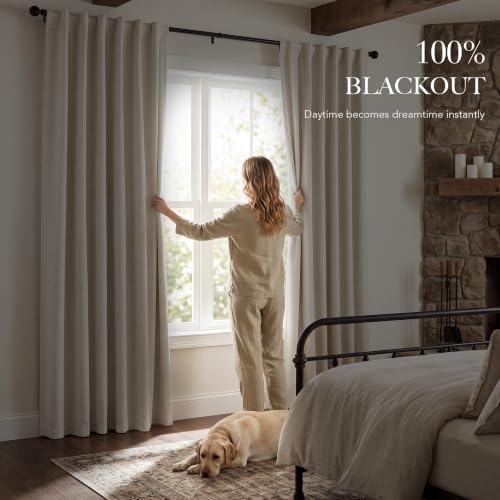 Cream Linen Blackout Curtains 108 inches Long for Sliding Door (Cream / 52"W x 108"L (Pack of 2))