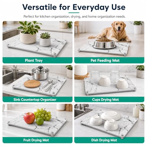 Kitchen Stone Dish Drying Mat (Marble-LightGray / 15.7" x 11.8")