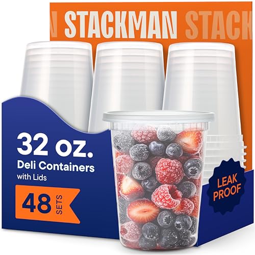 32 oz Deli Containers with Lids (48 Pack, 32 oz)