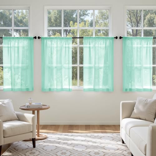 Aqua Sheer Curtains 63 Inches Long 4 Panels 42 x 63 Inches (42"W x 63"L (Pack of 4) / Aqua)