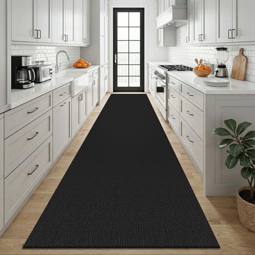 Black 3x12 Runners Rugs for Hallway (Black/Dark Grey / 3' x 12' (Runner))