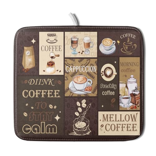 Brown Coffee Dish Drying Mat 16x18 Inch Coffee Cup Espresso Machine Pad Absorbent Washable Dish Rack Pad for Kitchen Counter Cafe Bar (brown coffee / 16" x 18")