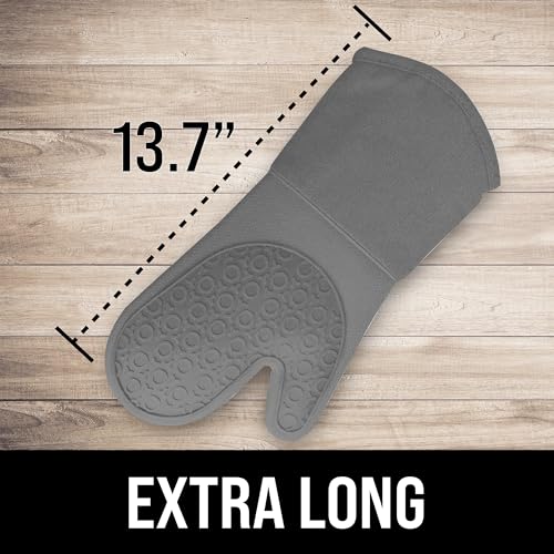 BPA Free Soft Silicone Oven Mitts (Gray / 2-Piece 13.7" Oven Mitts)
