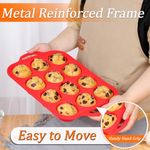Silicone Muffin Pans for Baking (Metal Framed:Mini & Regular)