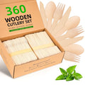 Disposable Wooden Utensils Set (120 Forks, 120 Spoons, 120 Knives)