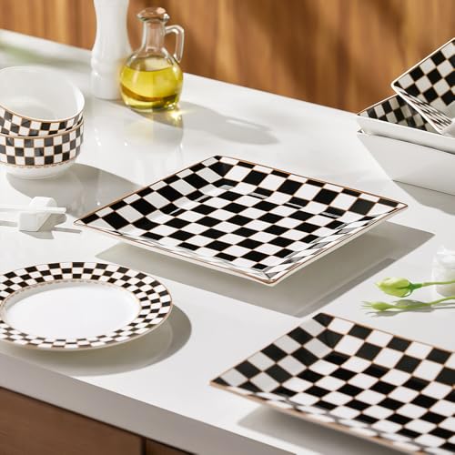 Checker Porcelain Square Dinnerware Set for 4