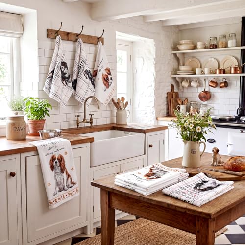 6 Pcs Cavalier King Charles Kitchen Towels Funny Dog Dishcloth (Cavalier King Charles)