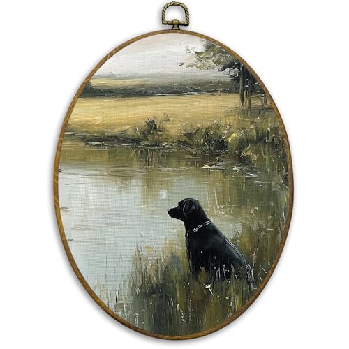Vintage Black Labrador Landscape Oval Wall Art Decor (Colour 21)
