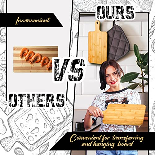 10 Pcs Wood Cutting Board with Handle 15.7 x 7.8 Inch Bamboo Wooden Serving Kitchen Chopping Boards for Pizza (15.7"L x 7.8"W / Bamboo)