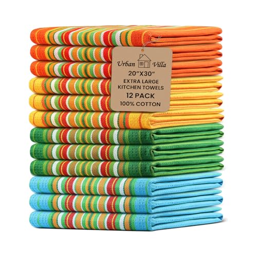 Kitchen Towels Cotton Dish Towels 20”x30” (20" x 30" (Set of 12) / 002 Multicolor - Stripes)