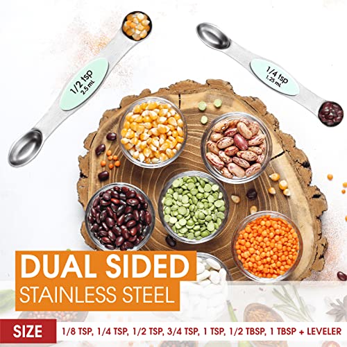 Stainless Steel 8 Magnetic Measuring Spoons for Kitchen (Mint / 1-Pack)