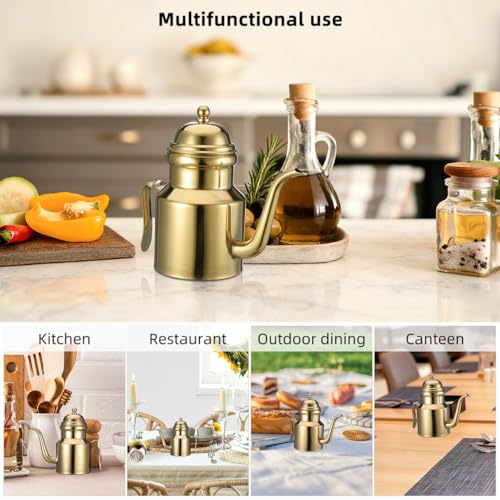 Oil Dispenser Vinegar Dispenser Bottle 15.22oz Stainless Steel Oil Can Container with Handle for Kitchen Restaurant Cooking BBQ Golden