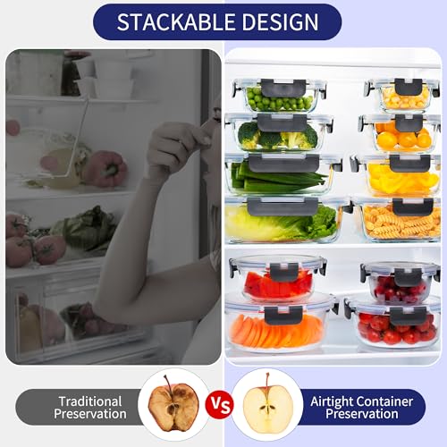 12 Pack Glass Storage Containers with Lids (Grey / Variable)