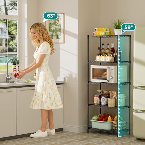 5 Metal Shelves Wire Shelving Storage Shelf Adjustable Unit Pantry (Black / 5 Tier 12"Dx22"Wx59"H)